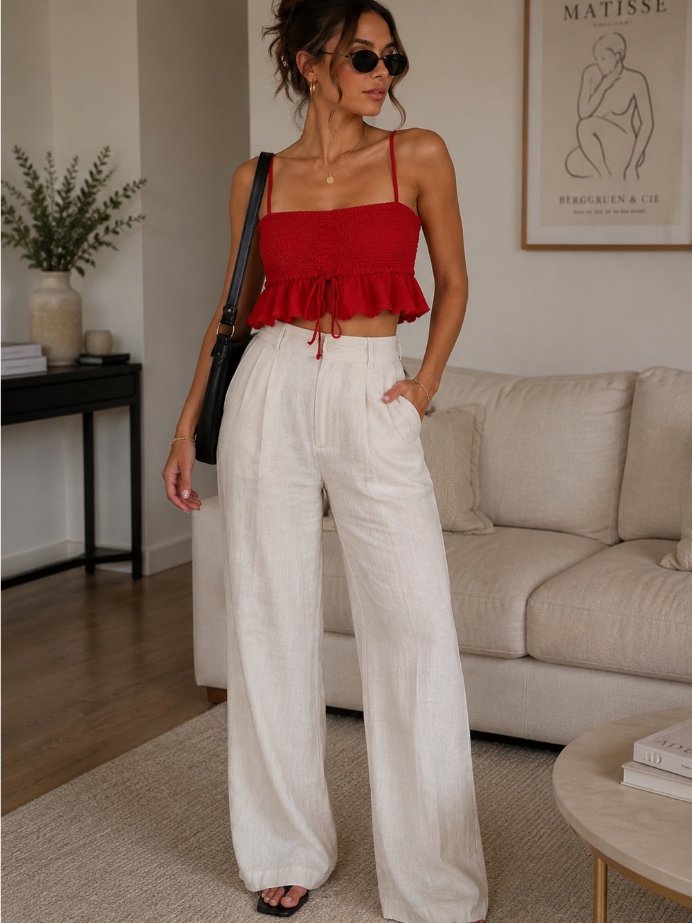 Aritzia Wilfred Red Smocked Knit Top